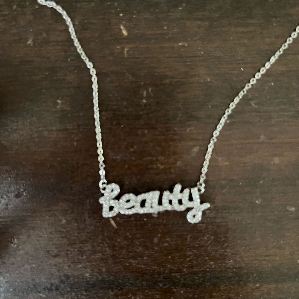 Crystal BEAUTY nameplate necklace with silver chain